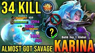 34 Kills!! Finally Best Item for Karina 100% Killing Machine!! - Build Top 1 Global Karina ~ MLBB