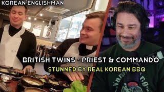 U.S. Marine Reacts - British Twins Eat REAL Korean BBQ - Korean Englishman