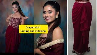 Draping skirt cutting and stitching | Dhoti skirt | cowl skirt | Drapping skirt without dummy