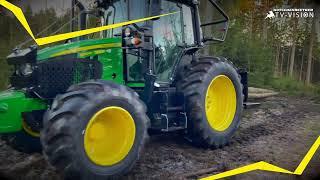 John Deere 6120M Forsttraktor mit Seilwinde und KOTSCHENREUTHER Forstaufbau. Stark beim Holzrücken!