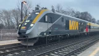 Montreal bound VIA Rail train through Rouge Hill GO station - Toronto Canada January 19. 2025