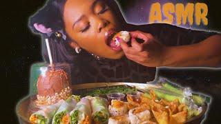 ASMR SUSHI MUKBANG | shrimp roll, seaweed salad, Rangoon,  and Halloween TREATS 