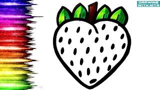 Strawberry  Drawing, Colouring for Kids, Drawing for Kids, Fruits Drawing, @DRAWINGWITHNITA