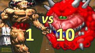 Cyberdemon vs 10 Cacodemons - Monster Infighting - Doom Retro Battles