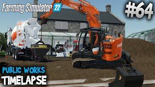 Excavating a Trench for Foundation  Hitachi 135US & Mercedes Trucks   Public Works in FS22