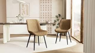 YOUNIKE Upholstered Dining Chairs Set of 2 Kitchen Chairs Tan 1949L-1