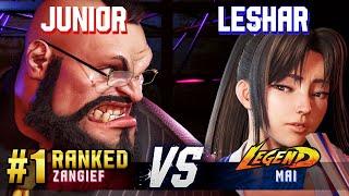 SF6 ▰ JUNIOR (#1 Ranked Zangief) vs LESHAR (Mai) ▰ High Level Gameplay
