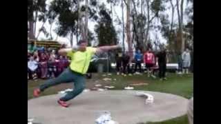 Shot put - Joe Kovacs HUGE warm up!!  Slo motion.