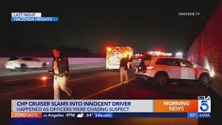 CHP cruiser slams into innocent driver during pursuit