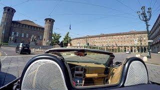 Driving in the Historical Center of Turin, Italy. Porsche Boxster City Tour