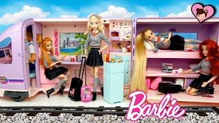 Barbie Princess Dolls Travel Routine in Toy Train & School Life