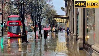 London Rainy Day Walk in Spring - 2024 ️  West End Rain Walk [4K HDR]