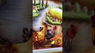 Tranh thêu tay Huế - tranh thêu con gà - làng quê Việt Nam - thêu lụa cao cấp