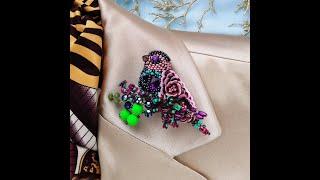 Лиловая брошь птица. Purple bird pin brooch. Авторская брошь птичка 