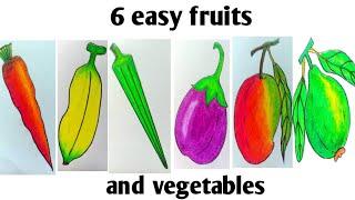 6 fruits and vegetables drawing।। easy fruits and vegetables drawing ।।