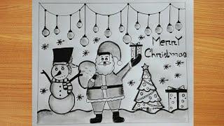 Christmas Drawing Pencil Shading/Christmas Drawing Easy/Draw Santa/christmas pencil sketch/Xmas