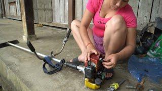 FEMALE MECHANIC; Helps Farmer Repair and, restore Rusted lawn Mowers