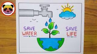 World Water Day Poster Drawing / Save Water Save Life Drawing / Save Water Save Earth Drawing Easy