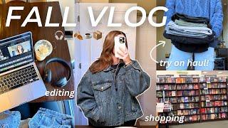 FALL DAY IN MY LIFE: wfh vlog, fall fashion haul, YouTube editing, shopping, Halara Flex Denim