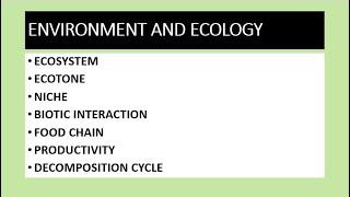 LECTURE 1 -ENVIRONMENT AND ECOLOGY