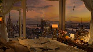 New York City Views Night in Cozy Apartment with Piano Jazz Music to Relax, Sleep, Work and Study