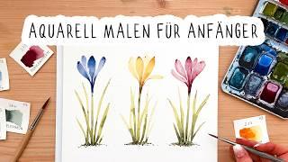 Aquarell Blumen malen - einfache Krokusse Schritt für Schritt