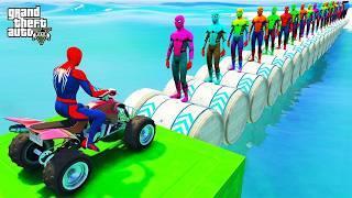 SPIDER MAN on Motorcycle in Spirals Bridge Stunt Ride!! الأبطال الخارقين على القضبان دوامة قمع جسر