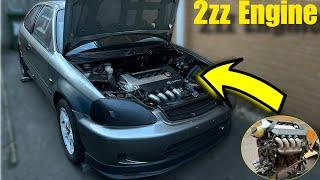 WE BUILDING A 1OF1 HONDA CIVIC/2ZZ ENGINE installed. FIRST IN THE WORLD PT4