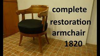 Restoration of a Biedermeier armchair, 1820, upholstered, round frame, cherry