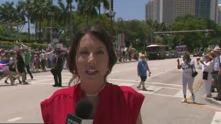 Large crowds of Anti-Trump demonstrators are protesting right now in Downtown Miami