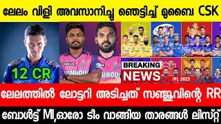 രാജസ്ഥാൻ മുബൈ താരങ്ങളെ വാരികൂട്ടി,RCB CSK പണികിട്ടി,സഞ്ചുവിന് കോളടിച്ചു|RR|CSK|IPL AUCTION|NEWS LIVE