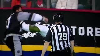 NLL lacrosse fight - Rochester's Tyler Biles vs. Calgary's Bennett Smith