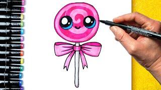 איך לצייר סוכריה על מקל חמודה ביותר  How to draw a cute lollipop easy