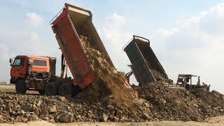 Best of Machinery Working In Action Dump Truck Unloading Dirt with Bulldozer Extreme Moving Dirt