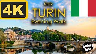 Turin, Italy. Evening Walking Tour - UHD 4K 60fps.