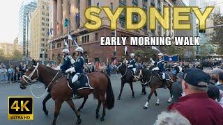 [4k] WALKING SYDNEY CITY EARLY MORNING OF ANZAC DAY AUSTRALIA.