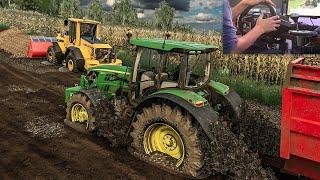 Almost stuck in mud during potato harvest in extreme conditions | Thrustmaster T248 gameplay