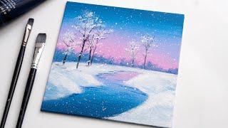 Winter Snow Landscape | Easy Painting Step by Step for Beginners