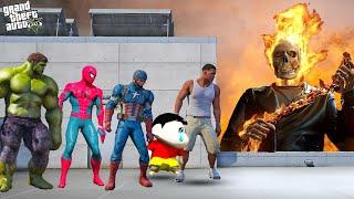 GTA 5 : FRANKLIN AND SHINCHAN  & ALL AVENGERS FIGHT WITH GHOST RIDER TO SAVE AVENGERS IN GTA 5