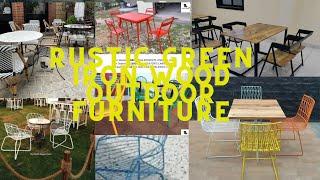 Rustic Green Iron, Wood Outdoor Furniture #outdoorfurniture #restaurants