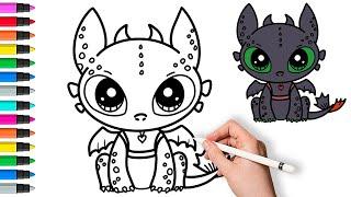 How to Draw Toothless Dragon Easy | Painting and Coloring for Kids & Toddlers