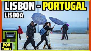 Walking Through Downtown Lisbon in the Rain | Portugal