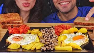 ASMR eating our healthy breakfast, Fried Eggs Cowpea, potatoes and whole meal toast