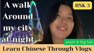 【pinyin&Eng Sub】A walk around my city at night  在我的城市夜逛｜Learn Chinese through Vlogs｜HSK3｜in China 