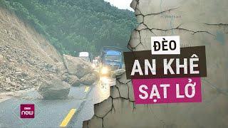 Nhiều tài xế đứng tim tại chân đèo An Khê khi chứng kiến nhiều tảng đá khổng lồ rơi chắn ngang đường