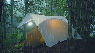 SOLO CAMPING HEAVY RAIN AND THUNDERSTORM - RELAXING CAMPING ASMR WITH RAIN SOUNDS