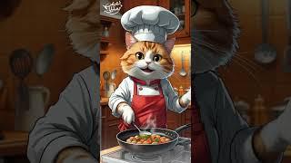 A cat cooking food in the kitchen with a wonderful atmosphere #cat #cartoon #superhero #animation