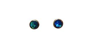 Round Blue Opal Stud Earrings 18k Gold - 7891 | FlashOpal