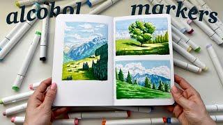 'painting' landscapes with alcohol markers  Ohuhu markers