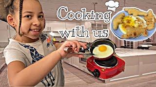 Cooking With Auntie & Niece Show | Mini Kitchen Edition | Dino Nuggies & Fried Egg 